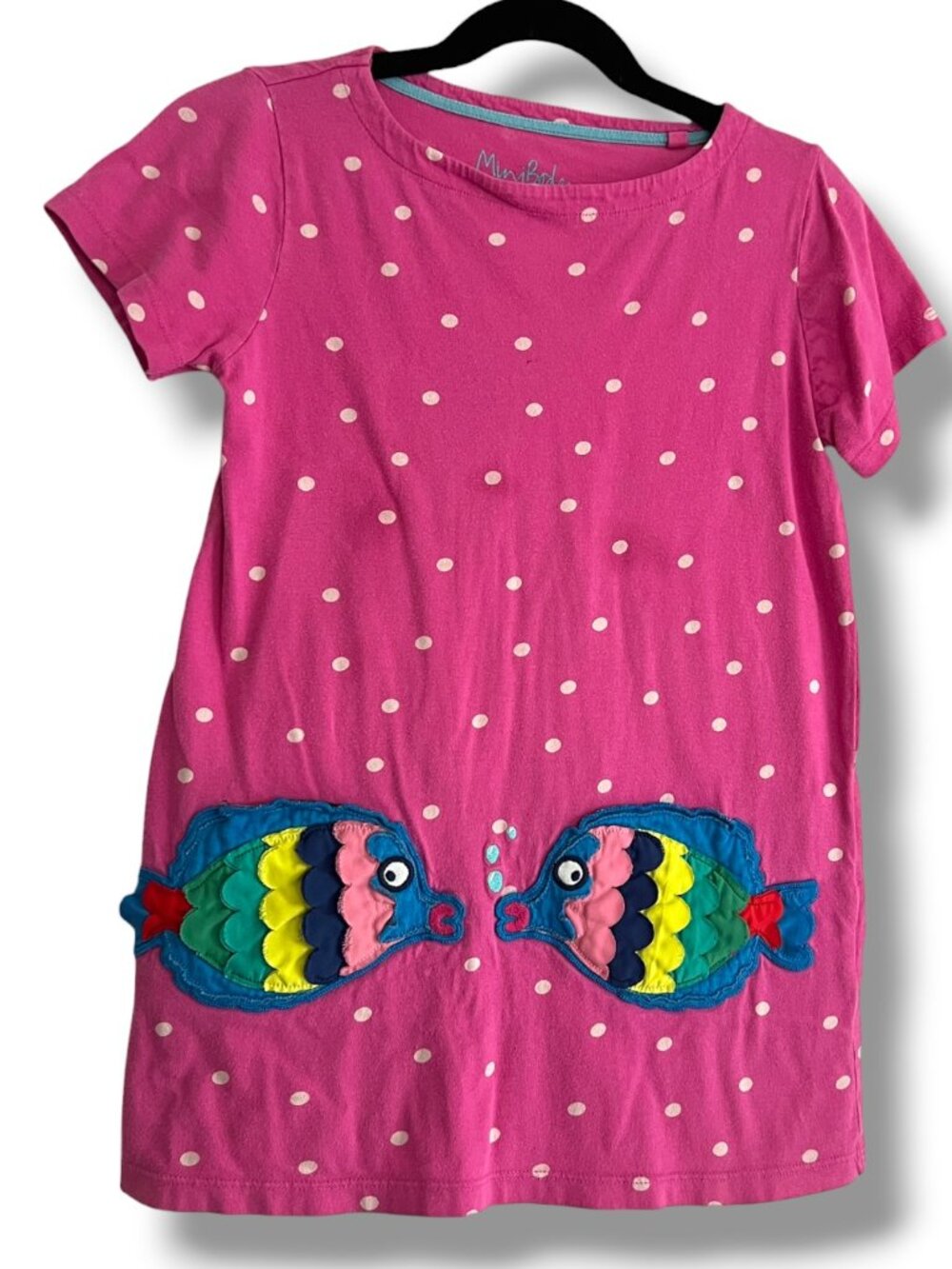 Mini Boden Tickled Pink Polka-Dot Fish Pocket Applique Tunic Size 7-8Y